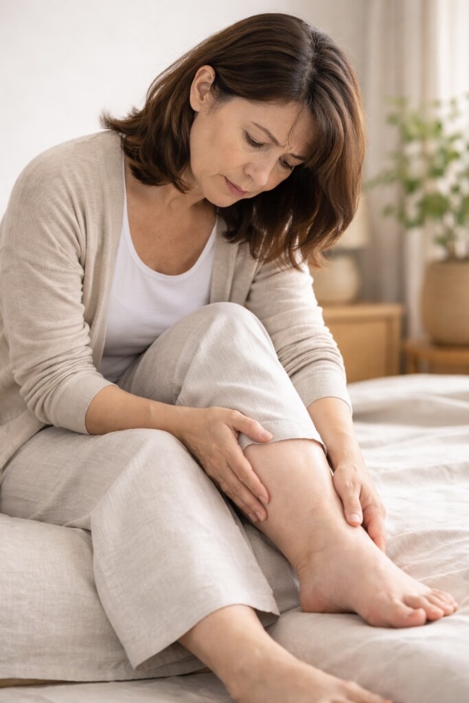 足のリンパ浮腫で悩む女性